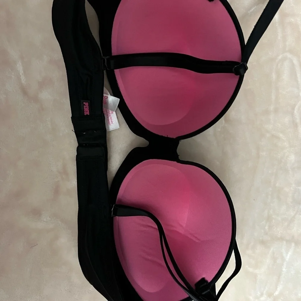 Victoria Secret Pink SZ 34 C Black Padded Bra with Removable Straps ECU